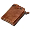 Wallets 2022 Genuine Leather Mens Wallet Man Zipper Short Coin Purse Brand Male Cowhide Credit&id Multifunction Small