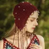 Bérets printemps femmes Beanie Bonnets à la main perle princesse chapeau gland mode creux tricoté bonnet de laine dame automne hiver