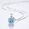 Sapphire pendant necklace S925 silver micro set zircon synthetic gem box chain necklace European fashion women collar chain wedding party high-end jewelry gift SPC