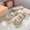 Miu strass. Hollow-out Ballet Shoes for Women Party Holiday Girls Crystal Flat Soled Shiny Female Banket Wedding Mary Jane Shoes With Box