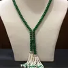 Super Beautiful Natural 8mm Green Jade Freshwater Pearl Tassel Necklace 25 "