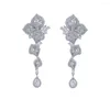 Dangle Earrings Cubic Zircon CZ Wedding Flowers Earring For Bridal Women Girl Prom Jewelry With 925 Silver Pin CE10762