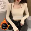 Women's Sweaters SAYTHEN Autumn Winter Women Long Sleeve Square Shawl Neckline Knitted Sexy Pull Sweater Shoulder Off Top Femme Pullover 221201