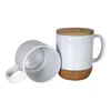 14oz Sublimation Handle Mugs With Wooden Bottom&Lid 400ml Heat Transfer Ceramic Cups White Blank Coffee Mug For Sublimating A12
