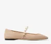 22s Women Loafer Shoes Ballet Ade Flat Black Suede Flats med Pearl Embellment Fishnet Mesh och Nappa Leather Luxury Brand Designer