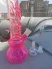 25CM 10 Inch Hookah Premium Pink Vein Glow in the Dark Pink Color Water Pipe Bong Glass Bongs With 18mm Downstem And Bowl