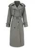 Kvinnor s jackor lautaro Spring Autumn Long Grey Pu Leather Trench Coat för kvinnor Raglan Sleeve Belt Runway Luxury Designer European Fashion 221130