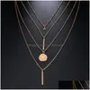 Pendant Necklaces Fashion Mtilayer Chain Metal Pendant Necklace For Women Boho Geometric Star Choker Gold Color Collier Femme Jewelr Dhnxs