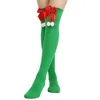 Christmas Thigh High Socks Striped over Knee Stockings Red Green White Stripes Plush Ball Bow Party Holiday Festive Socks Costume Accessory