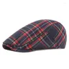 Bérets Plaid Béret Cap Femmes Été Mince Jeunesse Coton Littéraire Chapeau Avant Pour Hommes Unisexe Réglable Décontracté En Plein Air