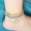 Anklets 10inch Anklet Chunky Metal Chain For Women Men Rhinestone Gold Color Cuban Foot Bracelet Punk Hip Hop Rock Jewelry
