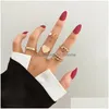 Anelli di banda Fashion Metal Heart Ring Set Leay Perle Hollows Love Rings for Couples Lovers Women Girls Day Day Party Gift Drop Dhpql