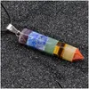 Pendant Necklaces 7 Chakra Hexagonal Cone Pendant Assorted Mixed Gem Stone Amethyst Tiger Eye Yoga Healing Reiki Energy Column Pendu Dhsrp