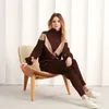 Kadınlar İki Parçalı Pantolon Örgü Terzini Kış Kırış Spor Kıyafetleri 221130 için 2 Eşleşen Setler Bultleneck Sweater Suit