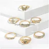 Anneaux de bande Bijoux de mode Knuckle Ring Set Rhinstone Butterfly Leaf Rings Sets 7Pcs / Set Drop Delivery Dhkts