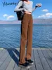 Jeans femininos Yitimuceng cintura alta para mulheres moda mulher larga perna calças calças femininas senhoras retas comprimento total y2k 221201