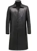 Couro masculino falso mauroicardi outono longo preto trench coat para mulher manga único breasted luxo estilo britânico moda 221202