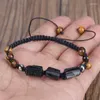 Coppia di fili Bracciale unisex con ciondoli regolabili in corda di nylon naturale grezza tormalina nera curativa con perline di pietra curativa giallo marrone occhio di tigre