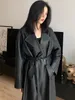 Giacche da donna Lautaro Primavera Autunno Trench coat lungo in pelle nera oversize per donna Fusciacca Bottone singolo Allentato Elegante moda coreana 221130