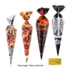 Juldekorationer Halloween Cone Candy Bag med vridna band Set Packaging Pouch Supplies for Kids Birthday Festival Party Favor