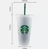 DHL Mermaid Goddess Starbucks Cups 24oz/710ml أكواب بلاستيكية قابلة لإعادة الاستخدام شرب الشرب المسطح القاع على شكل كوب القش
