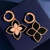 Nieuw ontworpen ros￩gouden bloemen hanger dames geluk ketting volledige diamant vier bloemblaadjes bloem turquoise erhombic arrings ring ontwerper sieraden 021