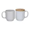 14 oz Sublimation Poignée Tasses Avec Fond En Bois 400 ml Transfert De Chaleur En Céramique Tasses Blanc Blanc Tasse À Café Pour Sublimer A12