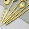 Flatware Sets Kitchen Silverware Knives Cake Forks Tea Spoon Tableware Set 5Pcs/Set Green Gold Cutlery Stainless Steel Dinnerware