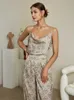 Kvinnors tvåbitar byxor BerryGo Suit 2 Set Outfits Autumn Geo Print Spaghetti Strap Top Wide Leg Elegant Satin Silk Office Pant 221130