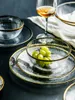 Borden mode gouden rand glazen bord transparante dessertkom western schotel creatieve salade lade fruit servies sets