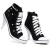 اللباس أحذية Comemore Women Canvas Denim High High Cheels Rivets Fashion Shoe Swing Sneaker S Pumps Black Blue Autumn 221130