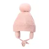 Boule de fourrure hiver bébé chapeaux laine peluche doublure enfants Beanie avec oreillette tricoté infantile Bonnet enfants casquettes pour filles garçons 2-8Y