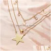 Pendant Necklaces Fashion Simple Rhinestone Pentagram Star Pendant Mtilayer Necklace All Match Necklaces For Womens Gold Plated Drop Dhw5O