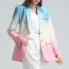 Costumes pour femmes dégradé couleur Blazers pour femmes 2022 mode dames hauts col cranté simple boutonnage lune broderie Blazer manteaux