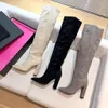 Designer High knee Boot for women Real Patent Leather Turn fur boots Slim fit Mid chunky heel wedge boots fashion Genuine breathable and light shoes with box size 35-41