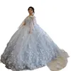 Bloemen Sky Blue Quinceanera -jurken 2023 Balljurk Off Schouder pailletten kralen gezwollen feest prinses Sweet 16 jurk prom Vestidos de 15 anos