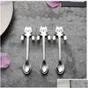 Spoons Smile Cat Pattern Spoon Hangable Handle Coffee Ladle Stainless Steel Scoop Cartoon Lovely Gold And Sier 3 5Yh C1 Drop Dhgarden Dhquc