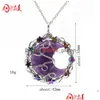 Colliers de perles Colliers de perles Pendentif Étoile Lune Bronze Arbre de vie Forme de croissant Améthystes roses Pierre Cristal Fil Wrap Handma Otjny