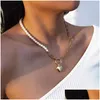 Colares pendentes Moda Moda Camada Cara de Cara de Liga da Liga da Pearl Chain Clavicle para Mulheres Valentins Presente Love Pingente Drop Del Dh39a