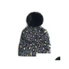 Bonnet / Skull Caps Automne Hiver Enfants Femmes Léopard Tricoté Chapeau Fausse Fourrure Ball Lady Bonnets Chauds Drop Livraison Accessoires De Mode Ha Dh2NN