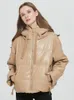 Giacche da donna Aachoae Cappotto imbottito in ecopelle PU spesso caldo da donna Giacca con cappuccio con cerniera invernale Parka Tasche a maniche lunghe Capispalla Top 221130