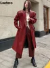 Kvinnors jackor Lautaro Autumn Long Overized Wine Red Leather Trench Coat For Women Sleeve Lapel Loose Casual Stylish Korean Fashion 221130