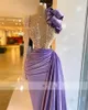 Purple Velvet One Shoulder Prom Evening Dresses Beaded Ruffles Formell klänning för kvinnor Elegant Mermaid Pleats Robe de Fiesta BC14029