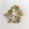 Hangende kettingen 12 -st gold edage Natural Crystal ruwe citrine steen onregelmatige rauw erts amethist kwarts charmes ketting maken
