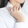Mode 925 bague en argent Sterling Citrine ovale mosaïque Zircon marque femmes bijoux bagues pour femmes