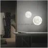 Pendant Lamps Nordic 3D Print Lunar Moon Lights Orb Living Room Bar Modern Bedroom Bedsides Warm Dining Hanging Fixtur Dhpk5