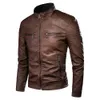 Marca de primavera de couro de couro masculino causal casaco vintage design de design de motor de moto de moto zip PO21201