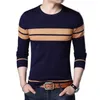 Mens Sweaters Autumn Knitted Sweater T Shirt Comfy O Neck Long Sleeve Pullover Stripe Patchwork Jumper Casual Bottoming for Winter 221130