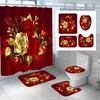 Shower Curtains Shiny Red Golden Rose Waterproof Curtain Set Toilet Cover Mat Non slip Bath Rugs Home Bathroom Carpet Christmas Decor 221130