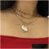 Pendant Necklaces Mti Layer Imitation Pearl Pendant Necklaces Alloy Fashion Long Tassel Sweater Chain For Ladies Round Gold Jewelry Dhudi